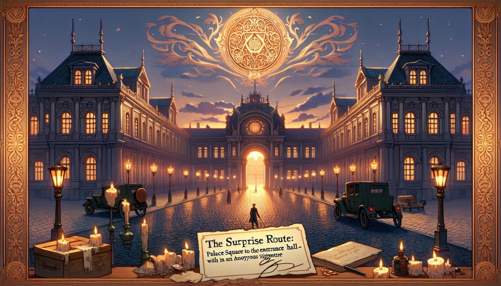 Маршрут сюрприза: Дворцовая площадь → подъезд — с анонимной подписью